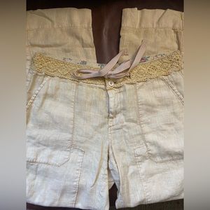 ANTHROPOLOGIE HEI HEI Roll Lace Linen Pant Sz 28 boho hippie